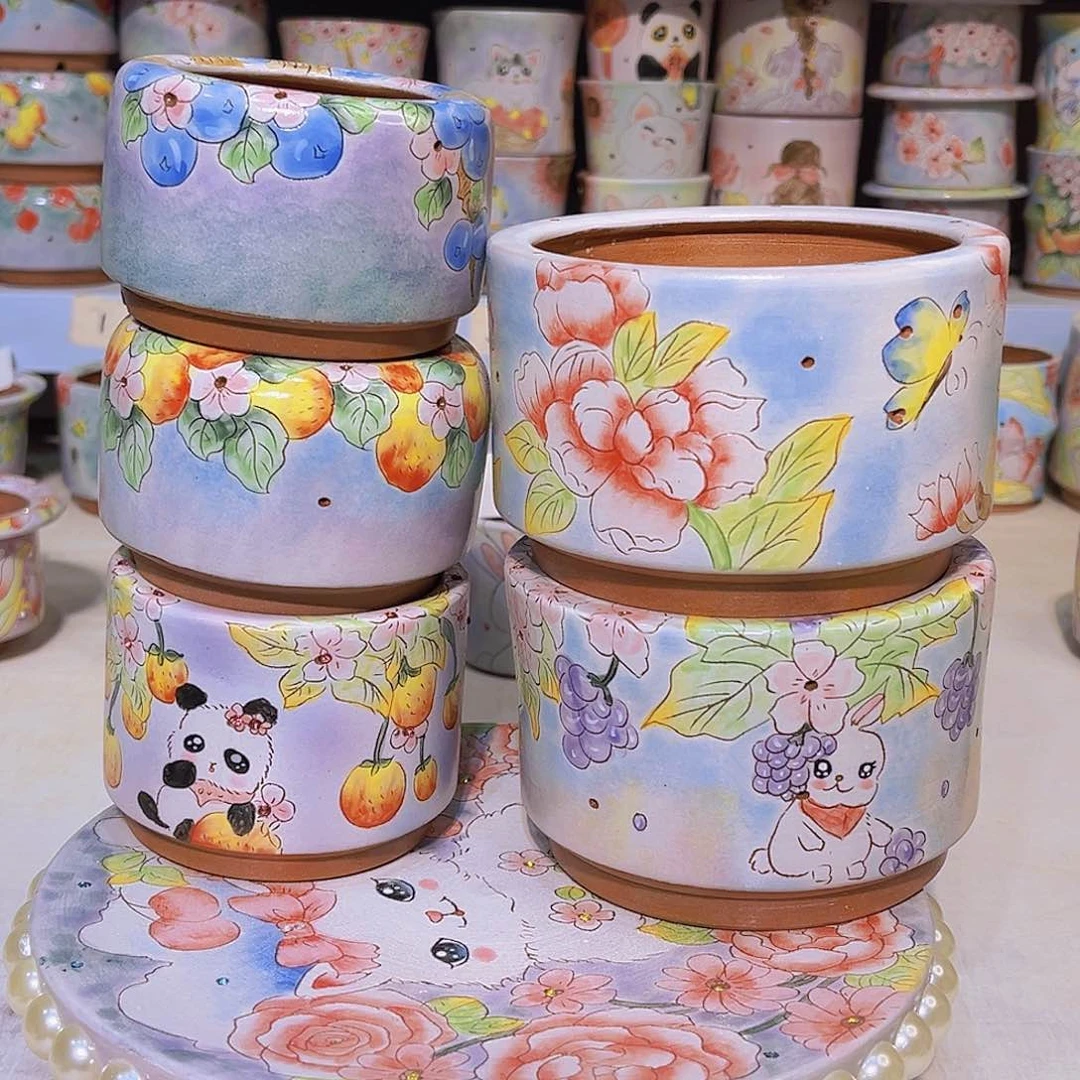 花盆多肉植物手绘花盆景德镇粗陶26