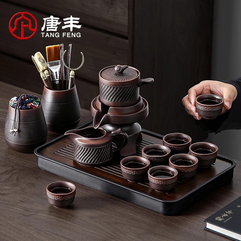 唐丰紫陶复古懒人功夫茶具套装家用办公室全自动茶具茶台泡茶壶