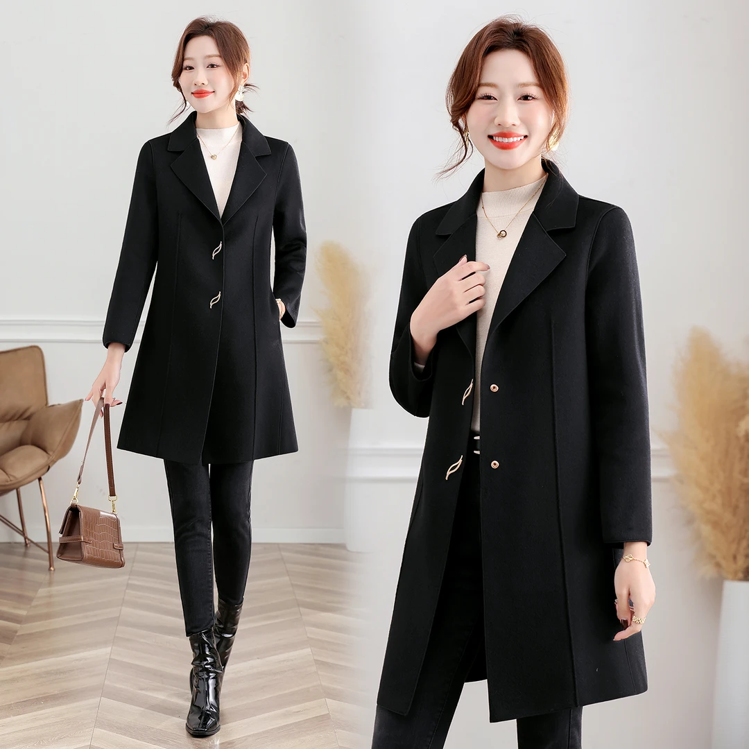 中长款西装毛呢大衣女2025冬季新款洋气加厚保暖双面羊绒呢子外套