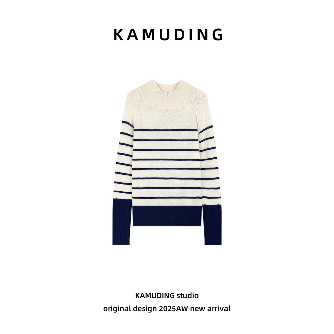 KAMUDING2025新款A41秋冬季百搭时尚亲肤条纹撞色针织衫26001H