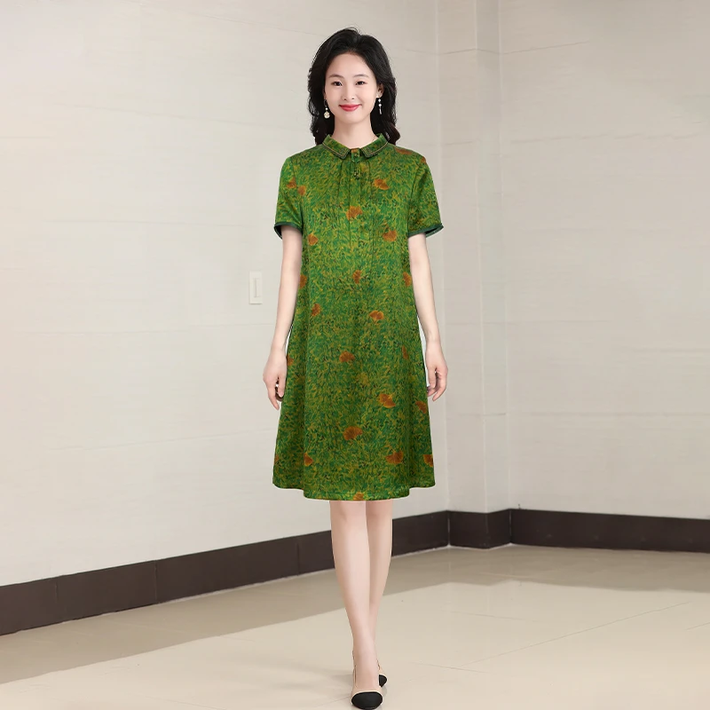DA25320香云纱真丝连衣裙新款女气质显瘦复古高端桑蚕丝
