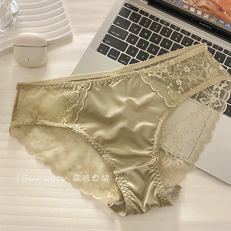 一城烟雨~轻奢性感蕾丝网纱缎面舒适轻薄透气内裤女