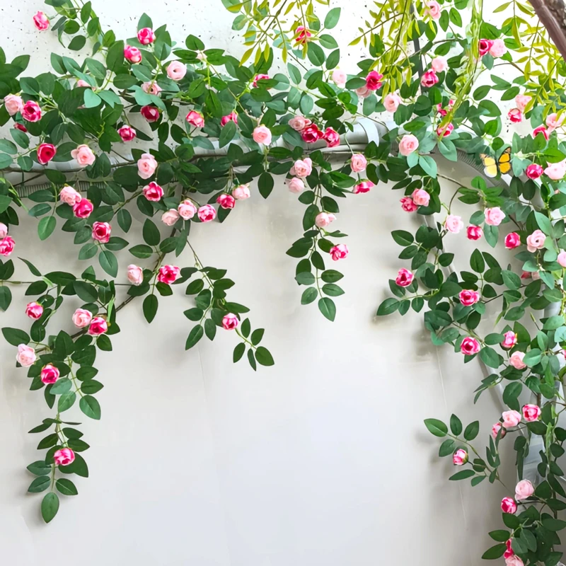 蔷薇小花藤条玫瑰花苞高档仿真花假花藤曼缠绕空调遮丑客厅装饰