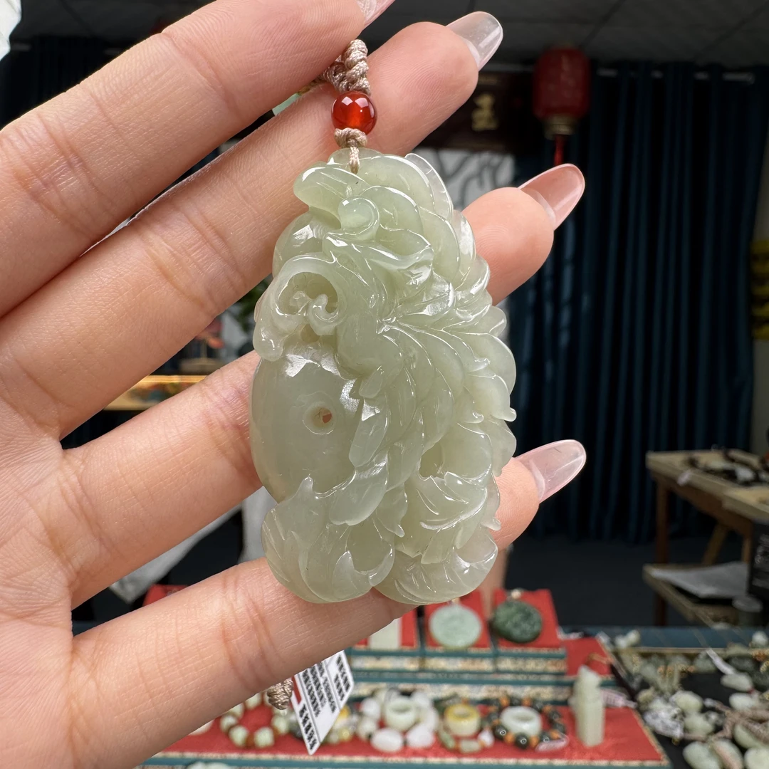 和田玉挂件翠青凤凰平安扣平安富贵毛衣链