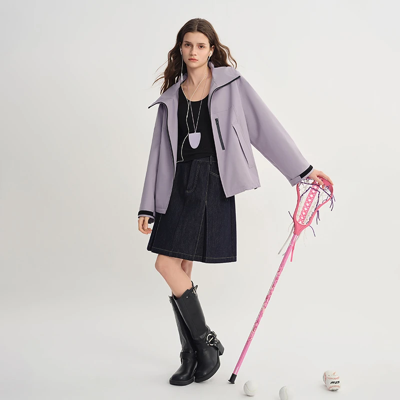 独束大码女装三防短外套时尚户外防风立领连帽外套25DS83113