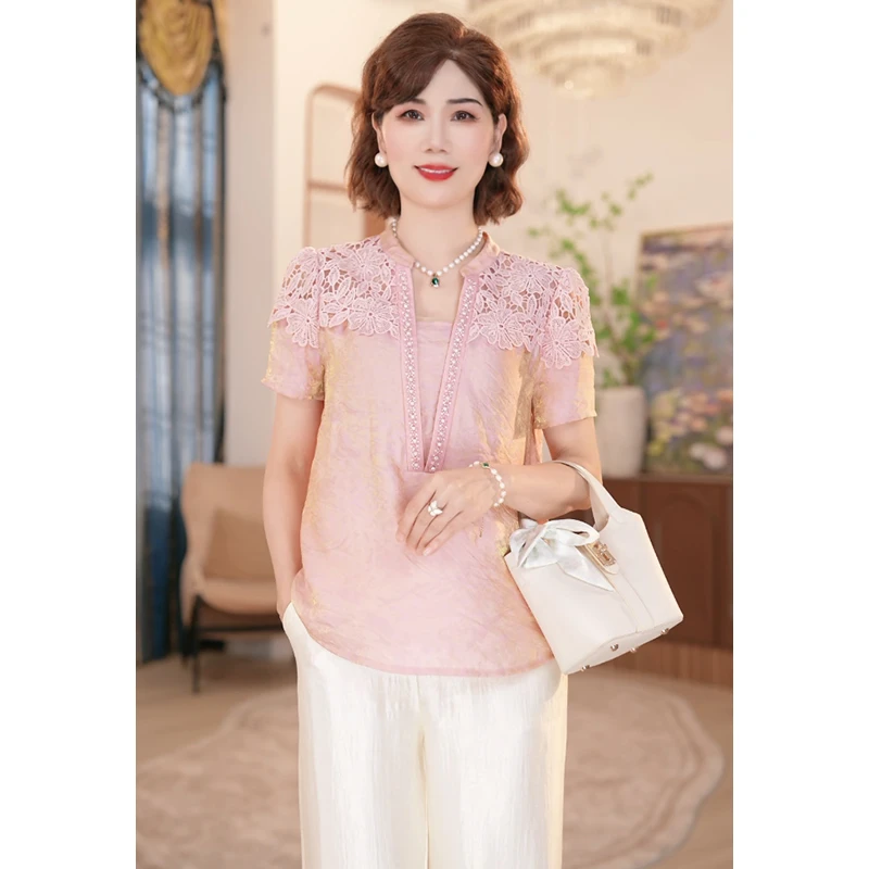 中年妈妈夏季新中式上衣服2025新款洋气中老年女装国风上衣套装