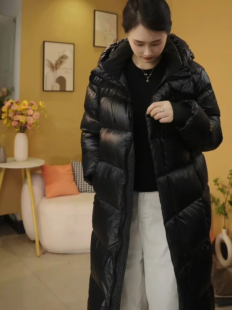 黑色八格5.0长款磁吸扣升级版加厚款鹅绒服外套【5】