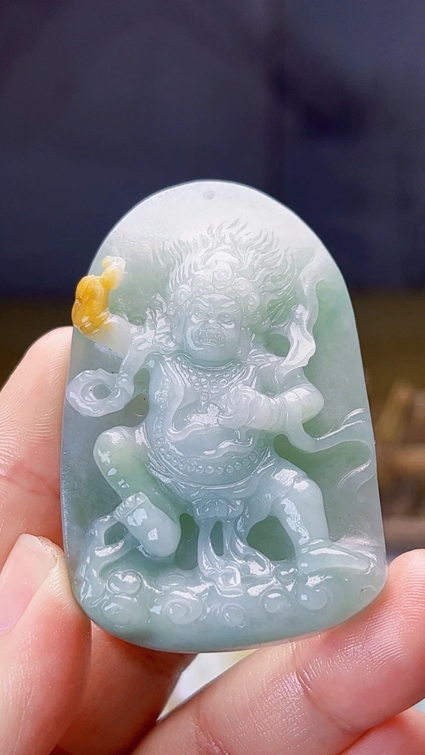 【藏盛好物】天然缅甸翡翠淡绿底大黑天毛货买断需抛光尺寸60-38-11