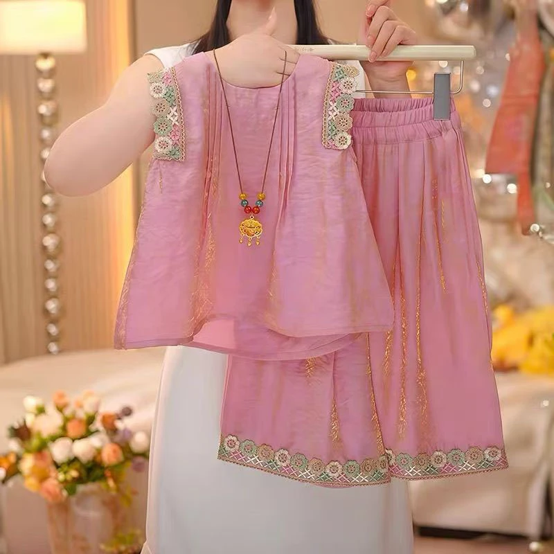 2025新款中国风女童时尚套装夏季好看百搭洋气民族风休闲宽松