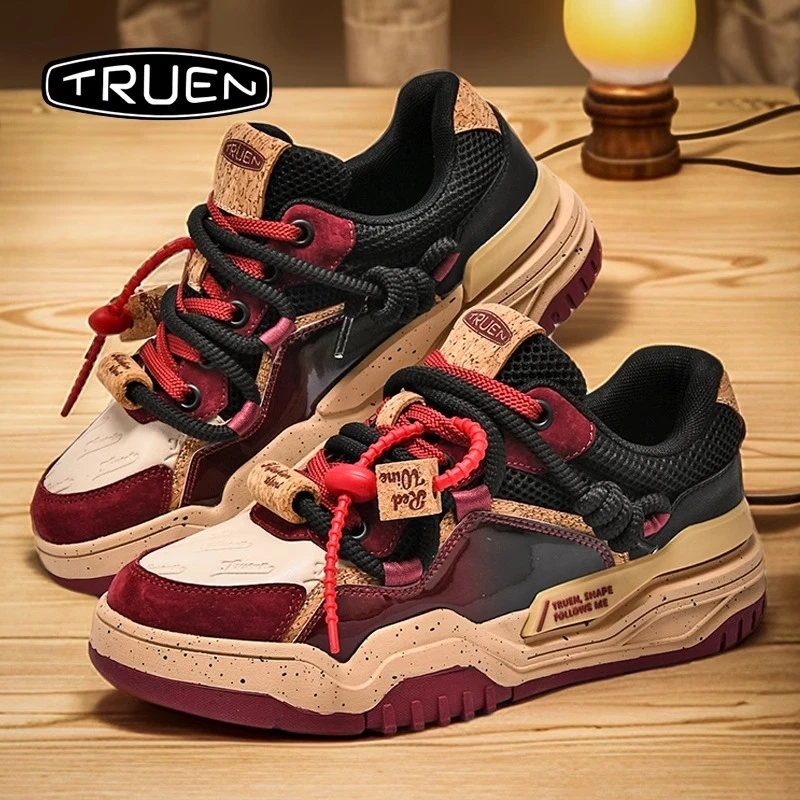 真恩转运板鞋男士软底软面红色软皮通勤上班日常2025今年流行鞋子