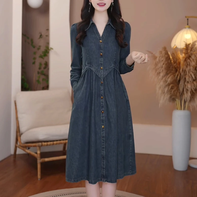 时尚休闲气质百搭连衣裙2025秋季新款洋气减龄显瘦中长款牛仔裙子