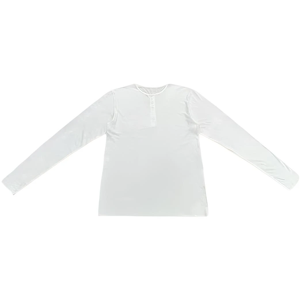 极简风长袖宽松纯色亨利夏季百搭衬衫T恤时尚上衣白色161---2