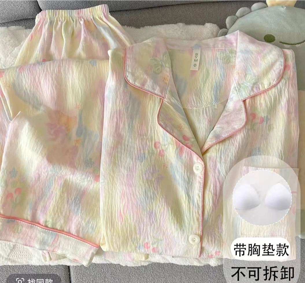 2025新款专柜版轻奢长袖胸垫款舒适睡衣可居家外穿1008