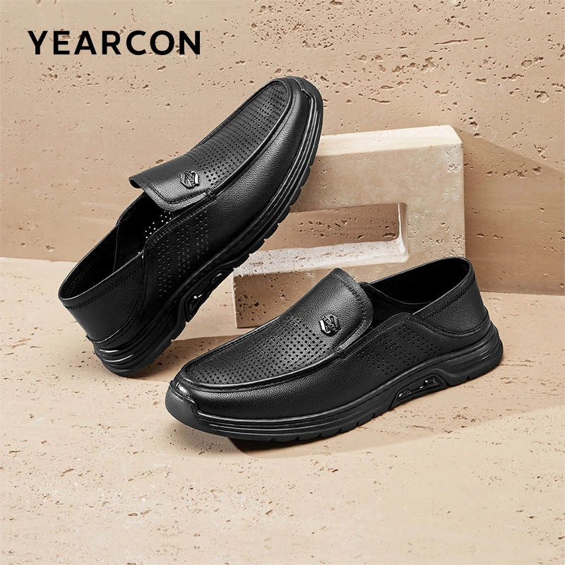 【闰月送礼】YEARCON/意尔康男真皮鞋夏季爸爸豆豆鞋打孔皮鞋96517W