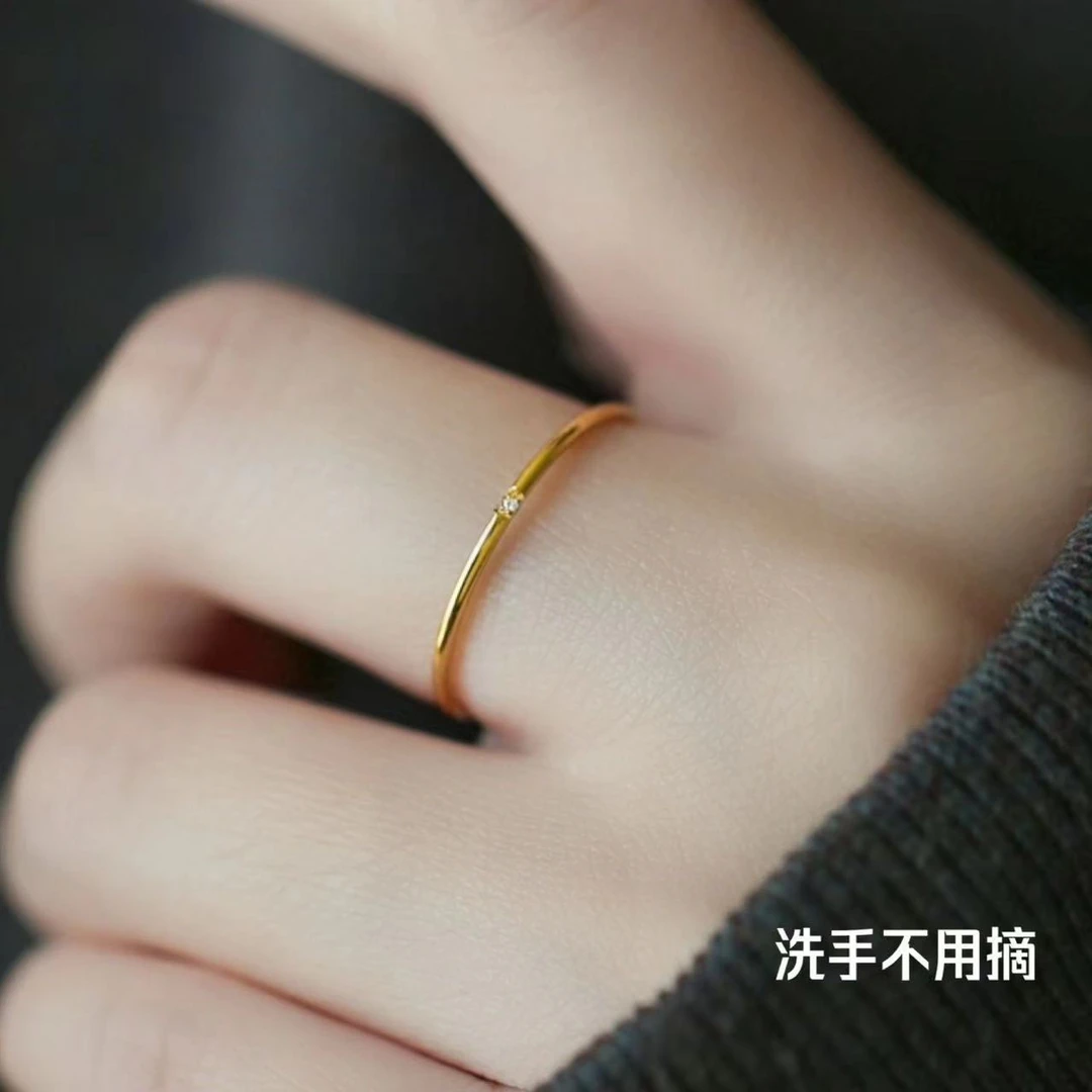 钛钢戒指 不掉女潮小众设计感极细精致轻奢网红金色镶钻指环ins