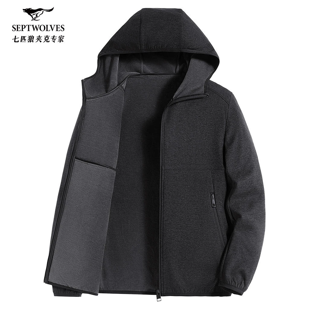 【软壳加绒加厚夹克】七匹狼连帽男士2025秋冬新款商务休闲外套男装