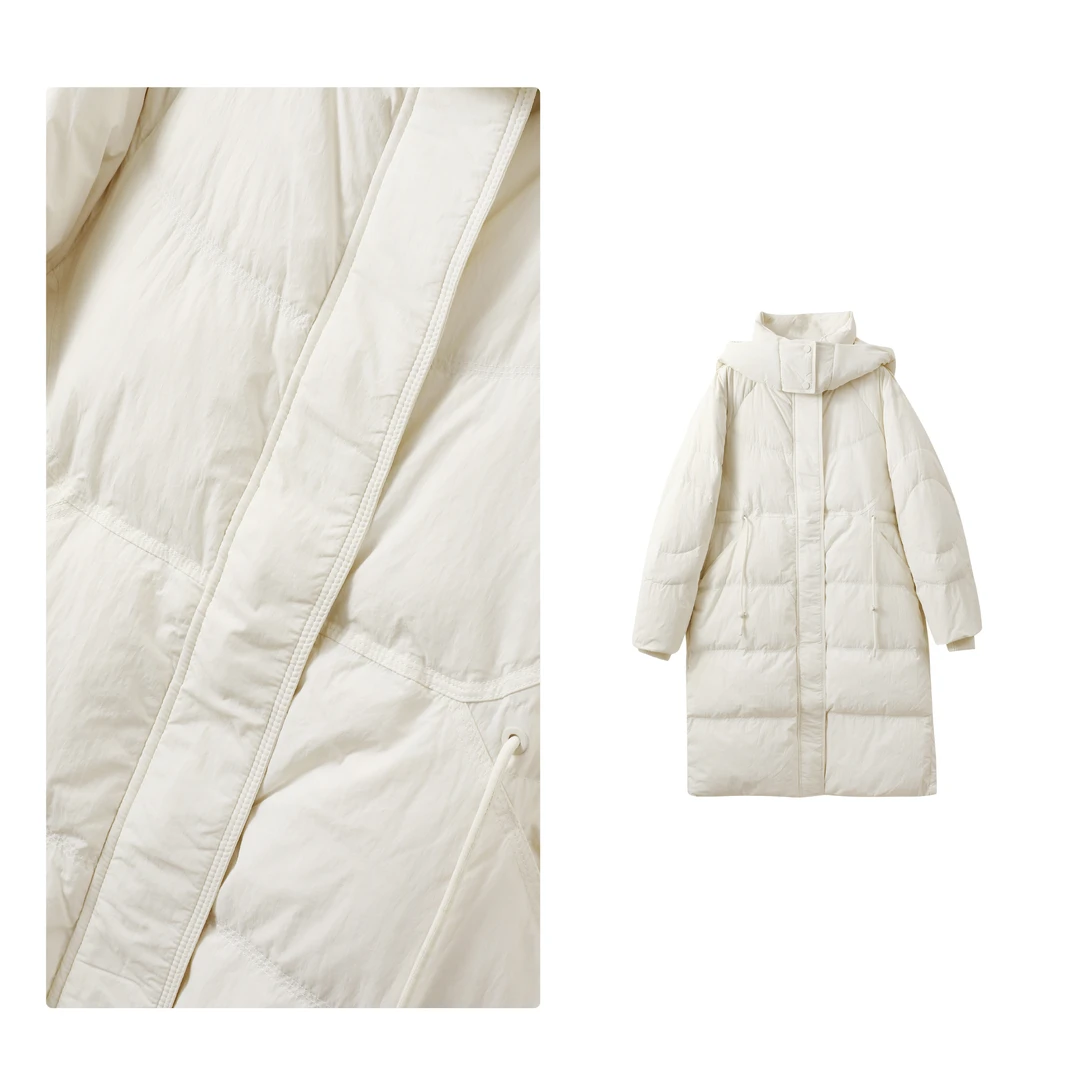 保暖冬季90鸭绒连帽防风中长款羽绒服女 M13400