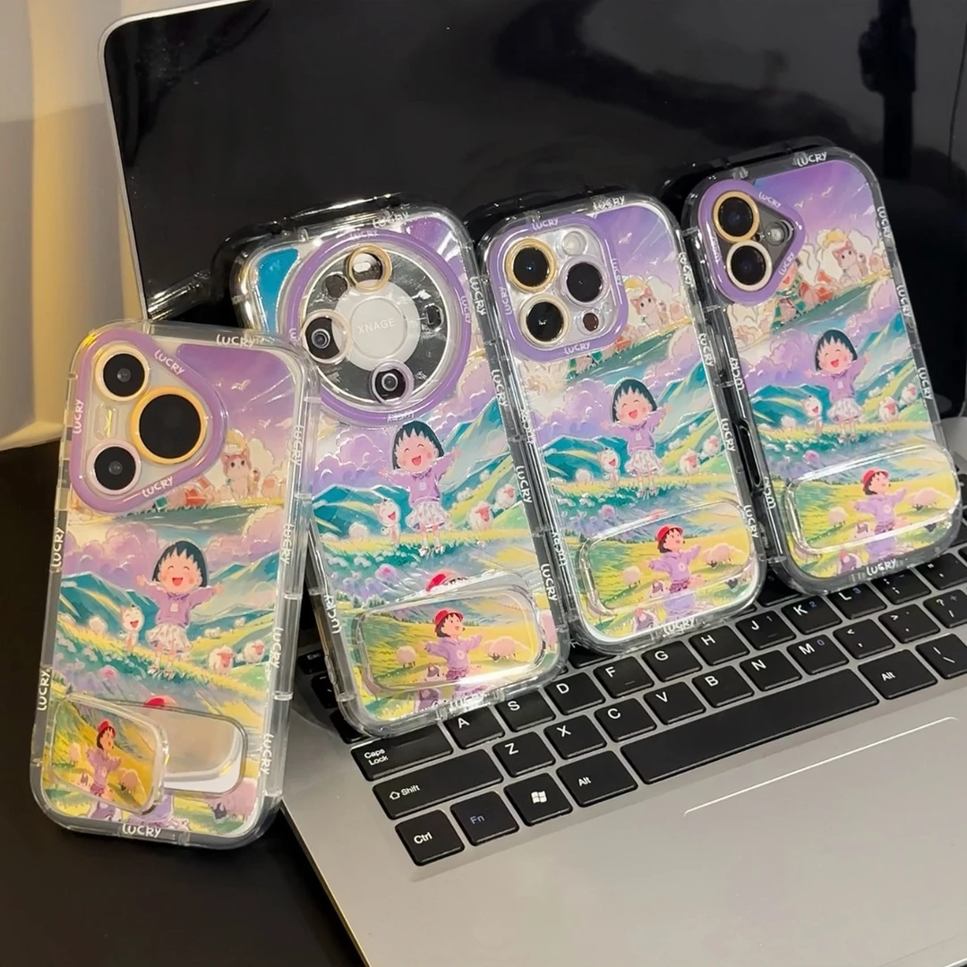 小丸子摊手镜子支架适用苹果16手机壳iPhone15女华为vivo小米oppo