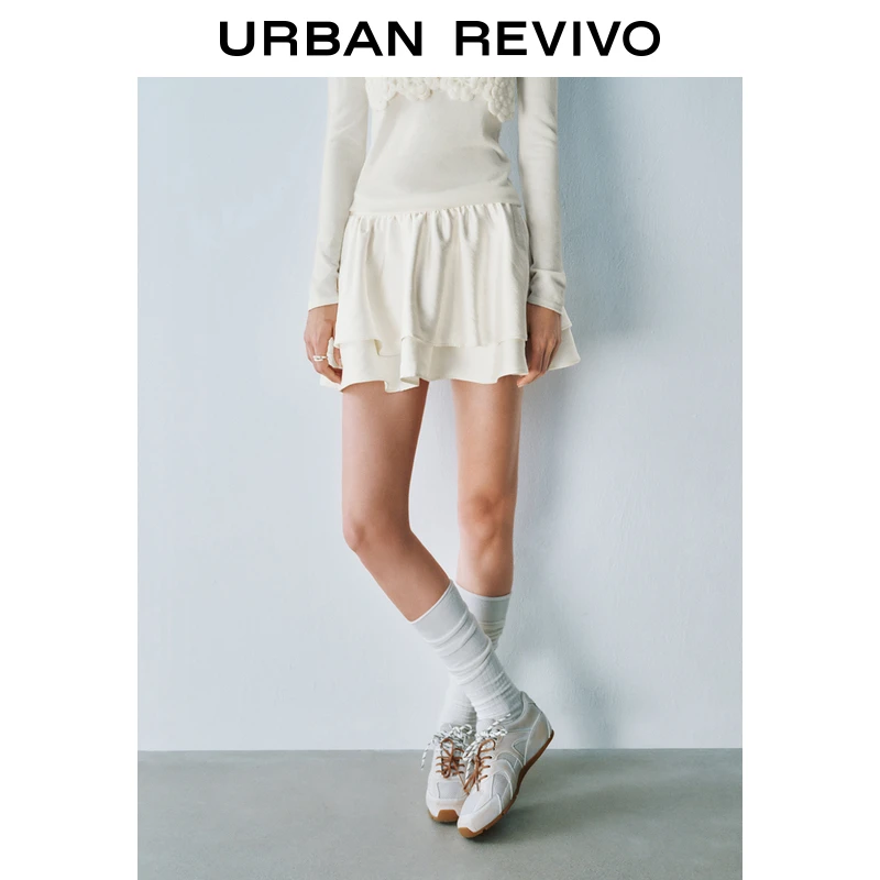 UR2025春季新款女装欧若风芭蕾风半松紧腰蛋糕高腰半裙UYU550010