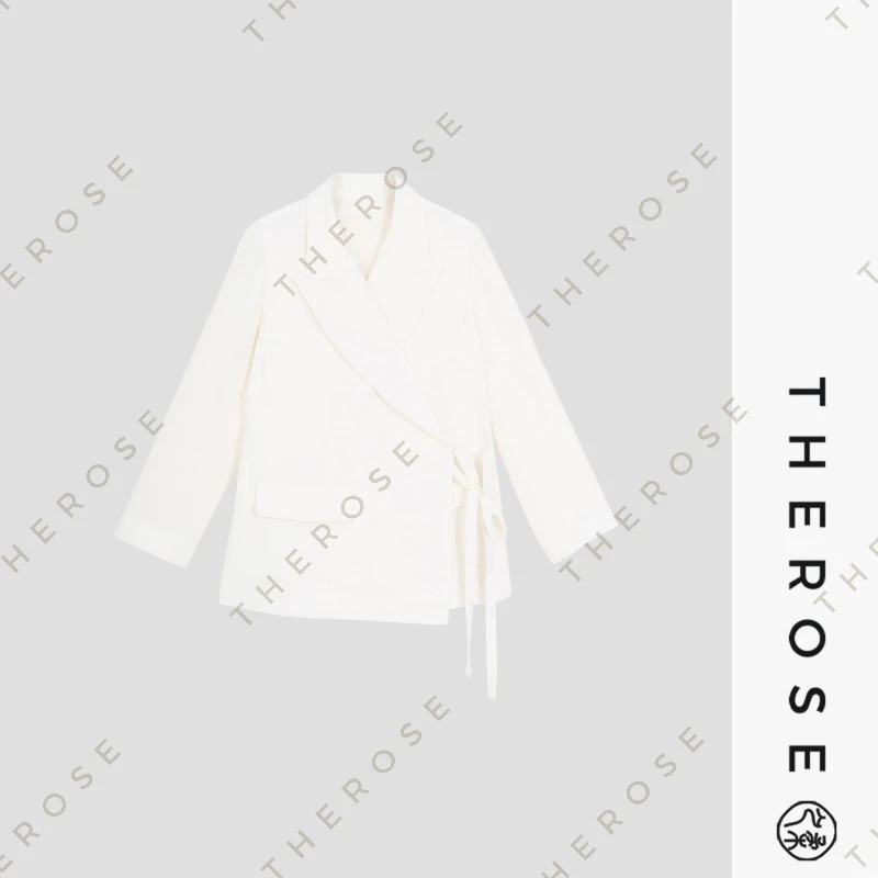 【】微皱肌理桑锦绸新中式不对称西装休闲气质轻盈女士外套