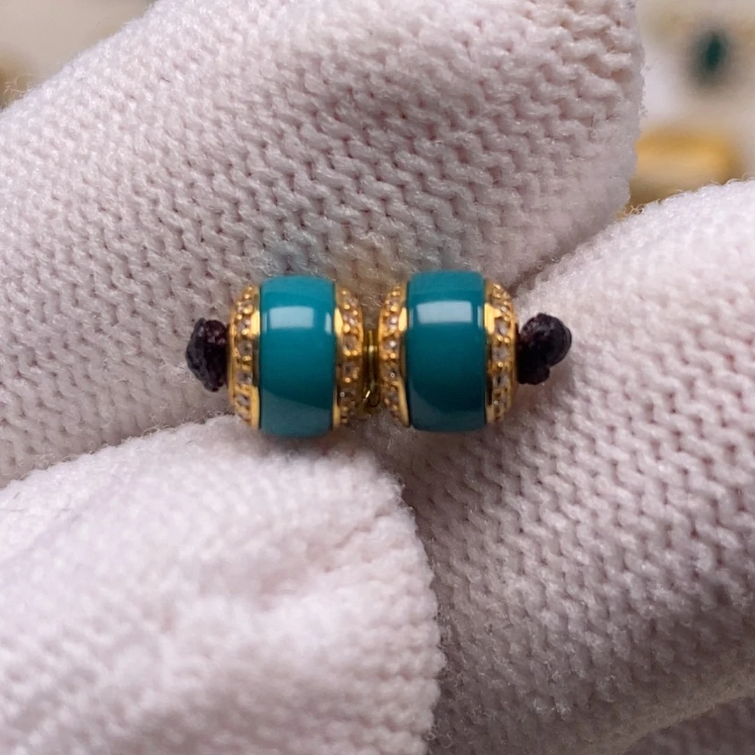 18K金镶嵌绿松石汉堡珠Aa500//6mm