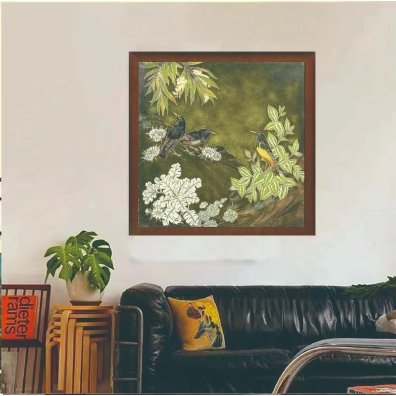 HA18喜上枝头客厅卧室餐厅玄关办公室挂画-60-60-胡桃木