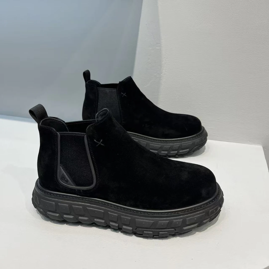 欧洲站秋季男士真皮磨砂皮高帮一脚蹬休闲套脚短靴