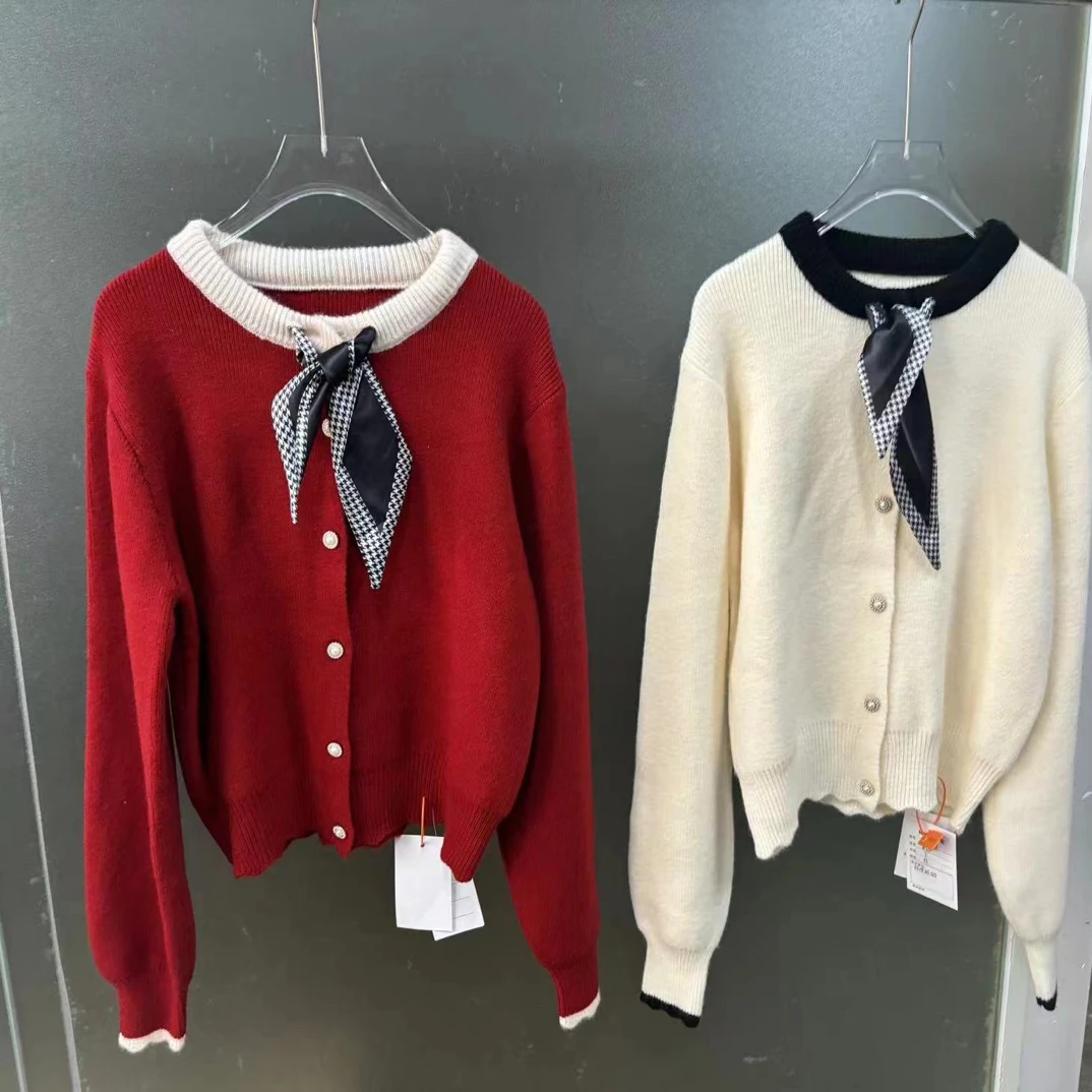 长袖秋冬毛衣针织女冬季打底衫一字领拼接春季毛针织衫时尚上衣