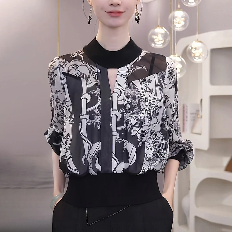 2025秋季新款法式气质衬衫女时尚减龄显瘦洋气印花别致小衫上衣