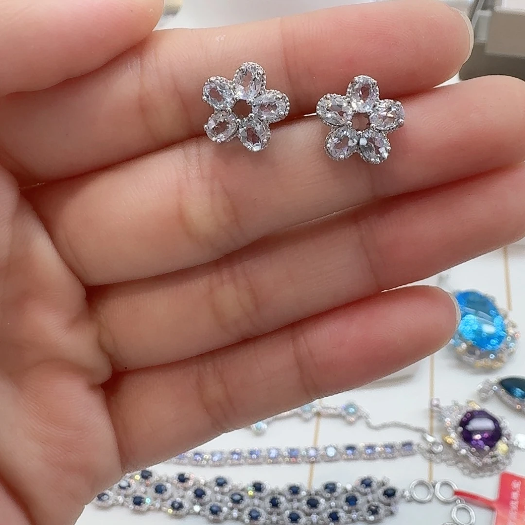 海蓝宝石耳坠银S925镶嵌 —40