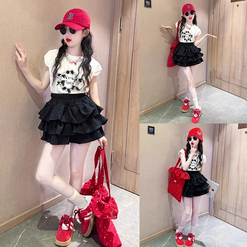 2025炸街女童裙子套装夏季女大童夏装潮酷韩系穿搭夏款公主蛋糕裙