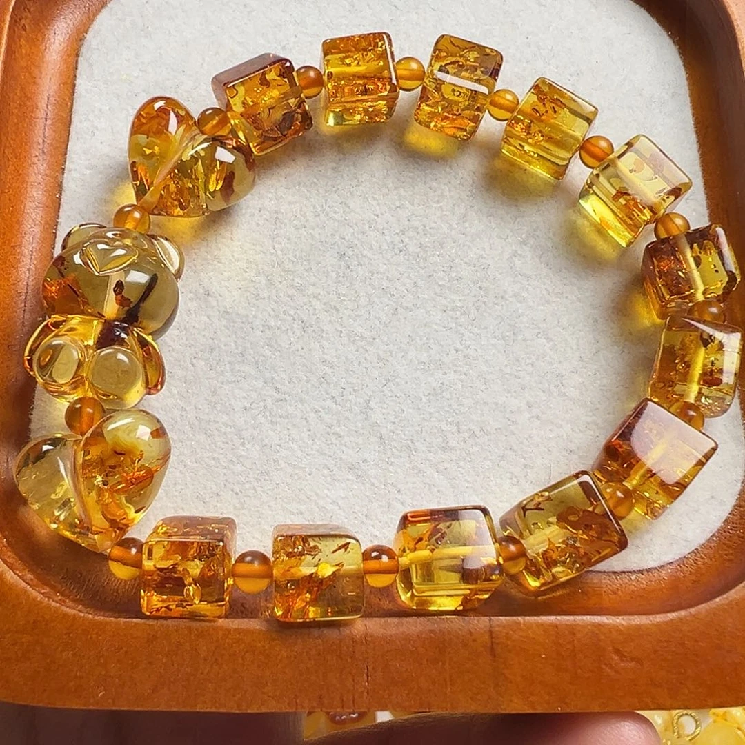 手串琥珀（花珀）未镶嵌小熊方糖手串