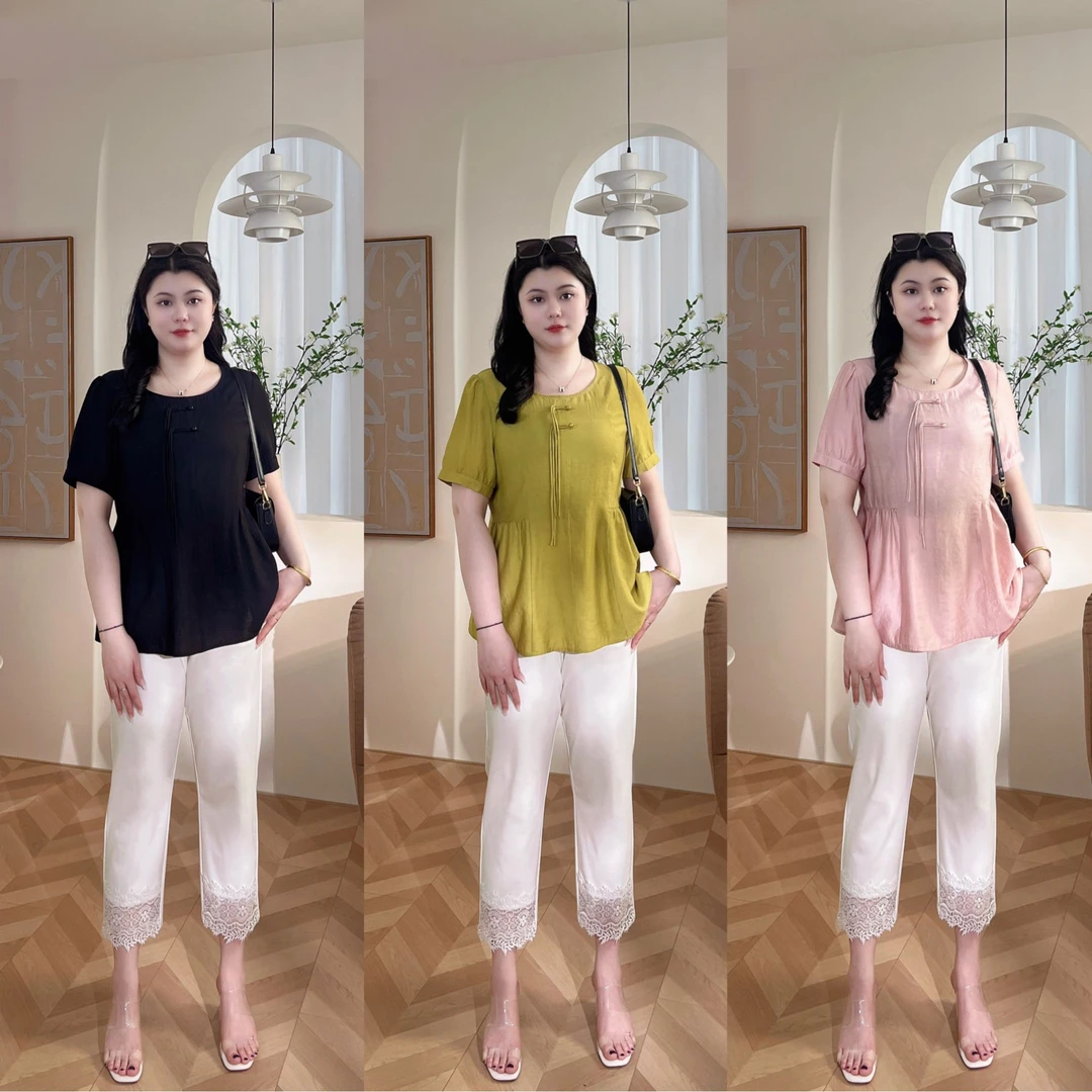 上衣【湘湘大码】PMM81934夏季新款时尚气质新中式大码T恤