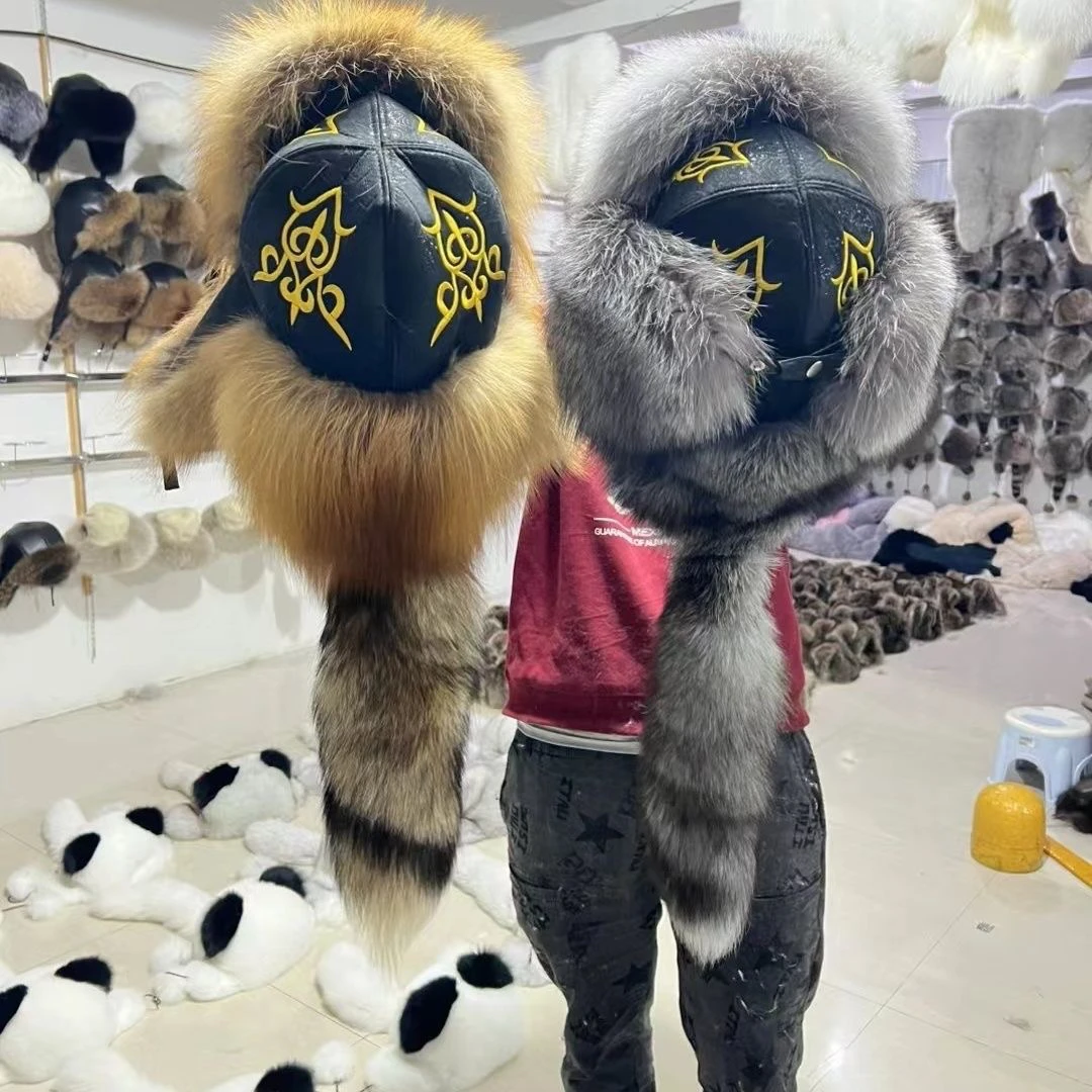 （精挑大皮）带尾巴蒙古帽真狐狸毛男女护耳冬雷锋帽东北保暖真皮草