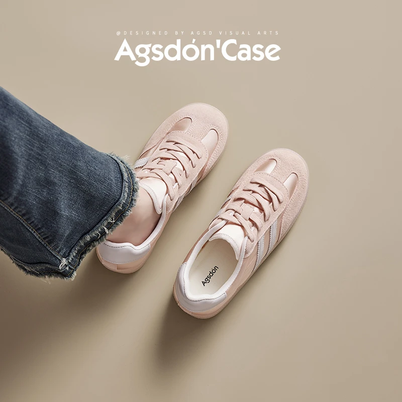 奥古狮登粉色德训鞋女款2026新款夏季复古芭蕾阿甘鞋软底运动板鞋