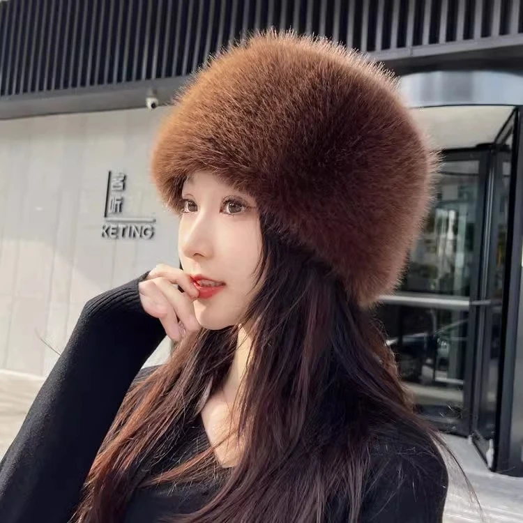 正品百搭秋冬仿帽子防寒帽男女士毛毛平顶帽俄罗斯风雪帽冬季保暖