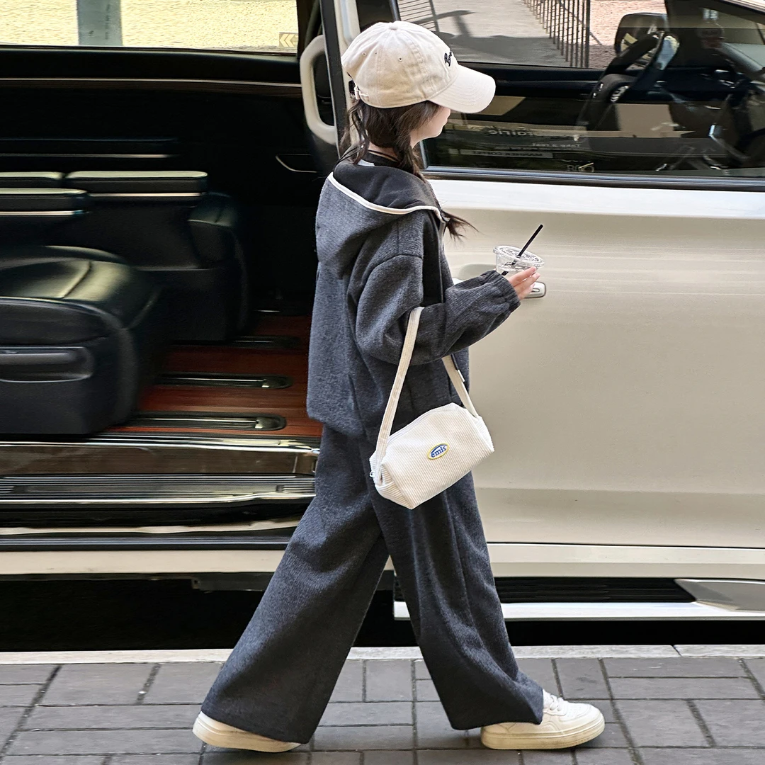 女童春秋款慵懒风套装2025新款女大童秋季韩版休闲运动上衣阔腿裤