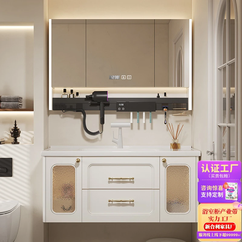 豪华法式浴室柜陶瓷一体洗手池洗漱卫生间洗手盆洗脸盆橡木组合