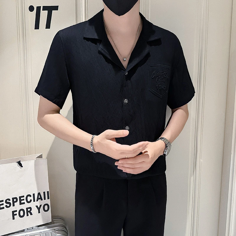 古巴领衬衫男士短袖夏季2025新款时尚休闲上衣高级感轻奢痞帅衬衣