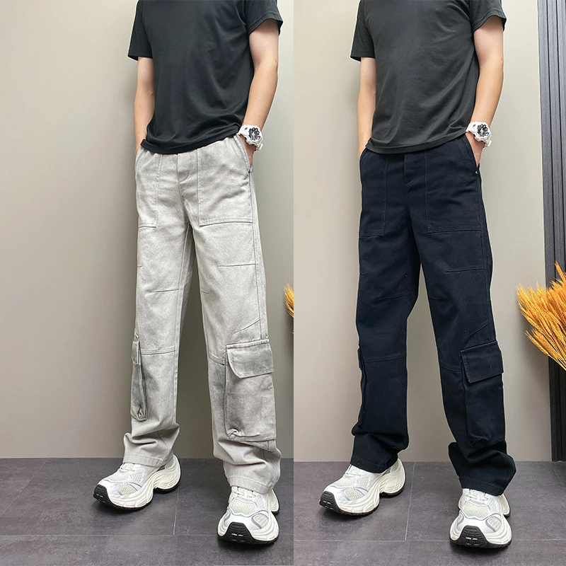 2025新款美式宽松休闲男士拼接休闲裤潮流阔腿工装裤子复古痞帅男