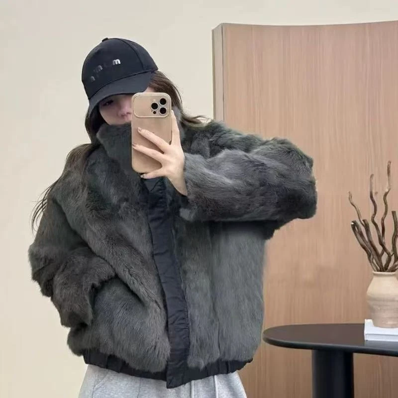 “二面穿”新款双面穿兔毛皮毛一体外套