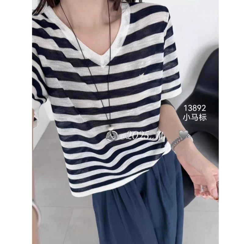13892（部分无水洗唛，介意慎拍） SANFAN新款鸡心领小宽松针织短袖