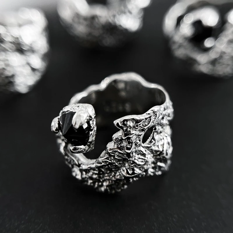 925银耳饰 欧美风锡纸小众复古 手工熔岩风耳骨夹银色个性轻奢