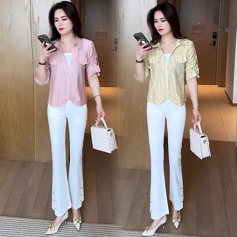 假两件衬衫女2025夏季新款洋气显瘦小个子百搭休闲雪纺衬衣上衣潮