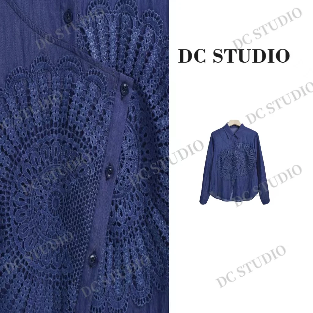DC STUDIO【梅香】2025春夏新款时尚休闲百搭潮流经典蕾丝气质衬衫