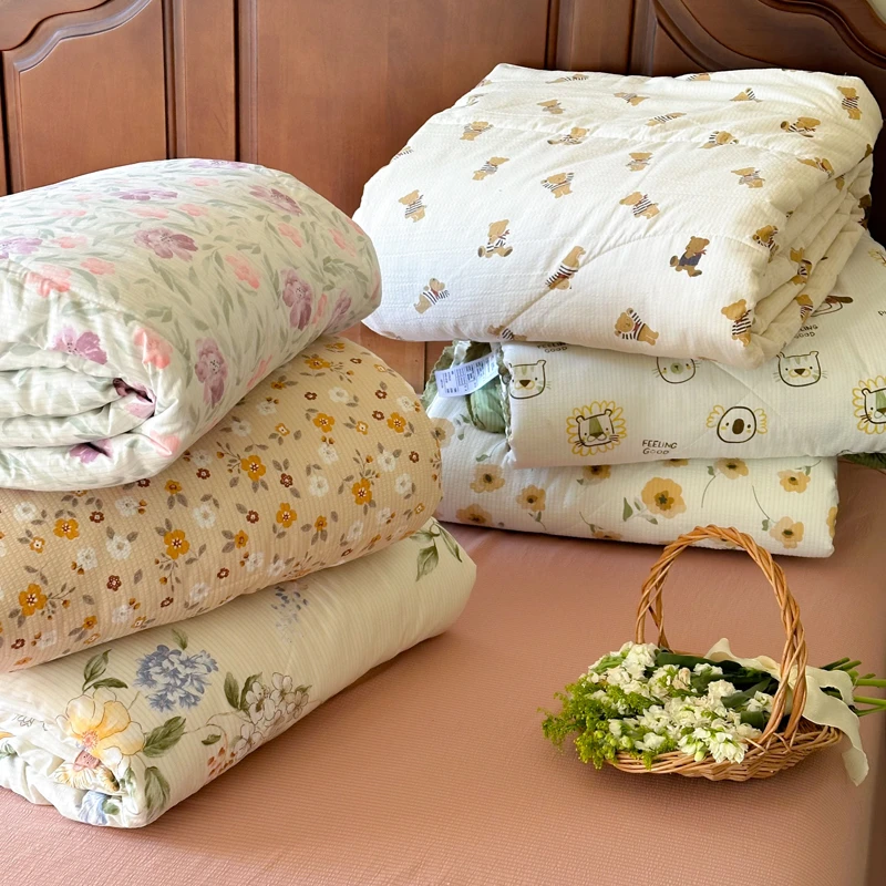 知眠韩式小花边提花皱皱纱夏被空调被被芯四季通用夏凉被绗缝