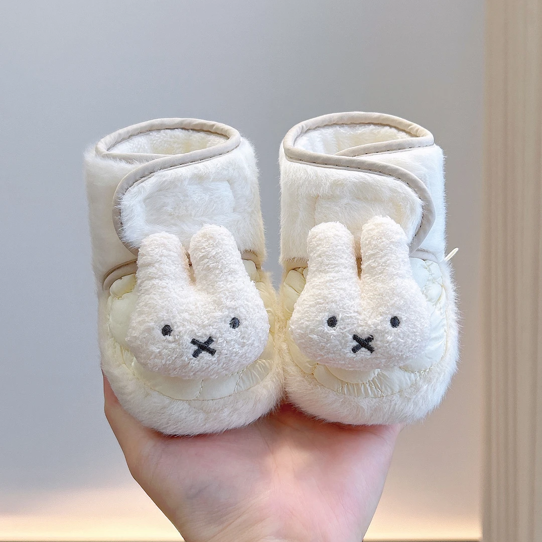 可爱兔子加绒加厚婴儿学步鞋0-1岁宝宝软底防滑保暖步前棉鞋0-3-6