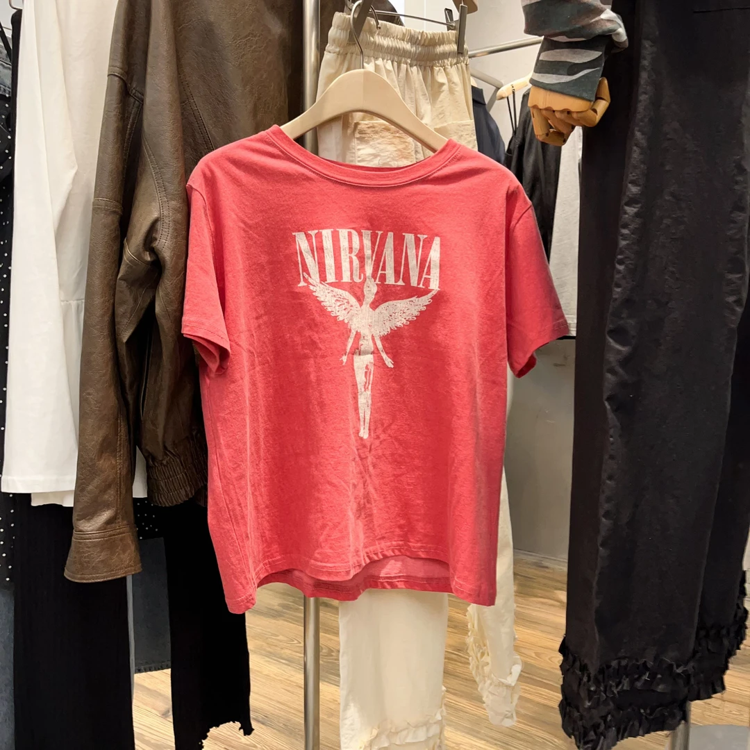 【韩国东大门代购】西瓜红老鹰T