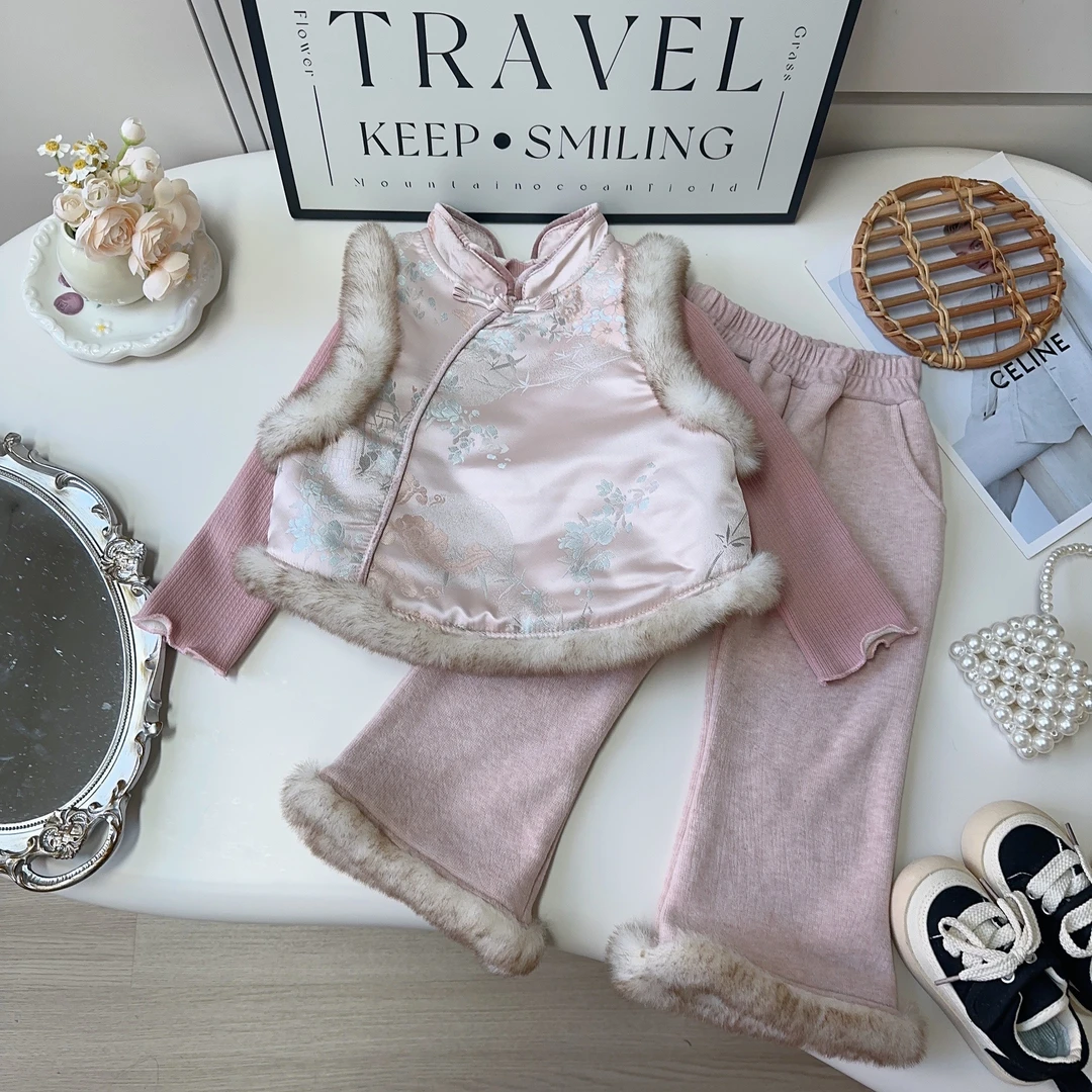 女童洋气打底衫上衣冬季新款过年服国风加绒复古AWA839/CM0613