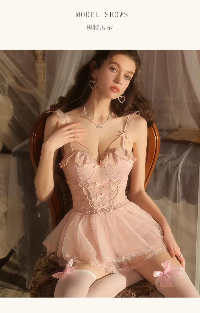 轻奢透视网纱蕾丝性感加胸垫吊带裙